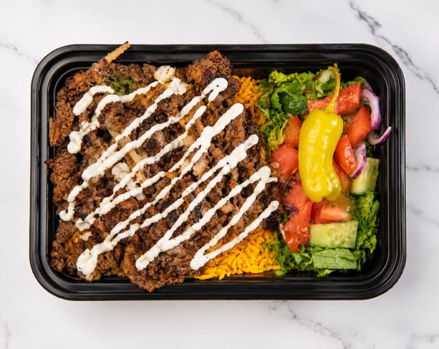 Beef Gyro Over Rice.