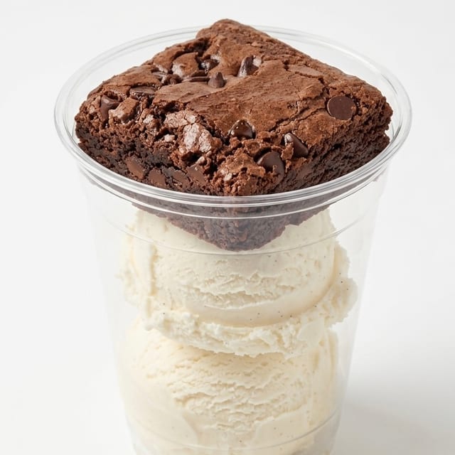 Brownie with Vanilla Ice Cream.