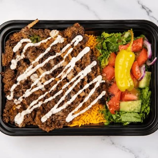 Beef Gyro Over Rice.