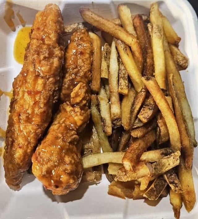 Mango Habanero Tenders with Fries.